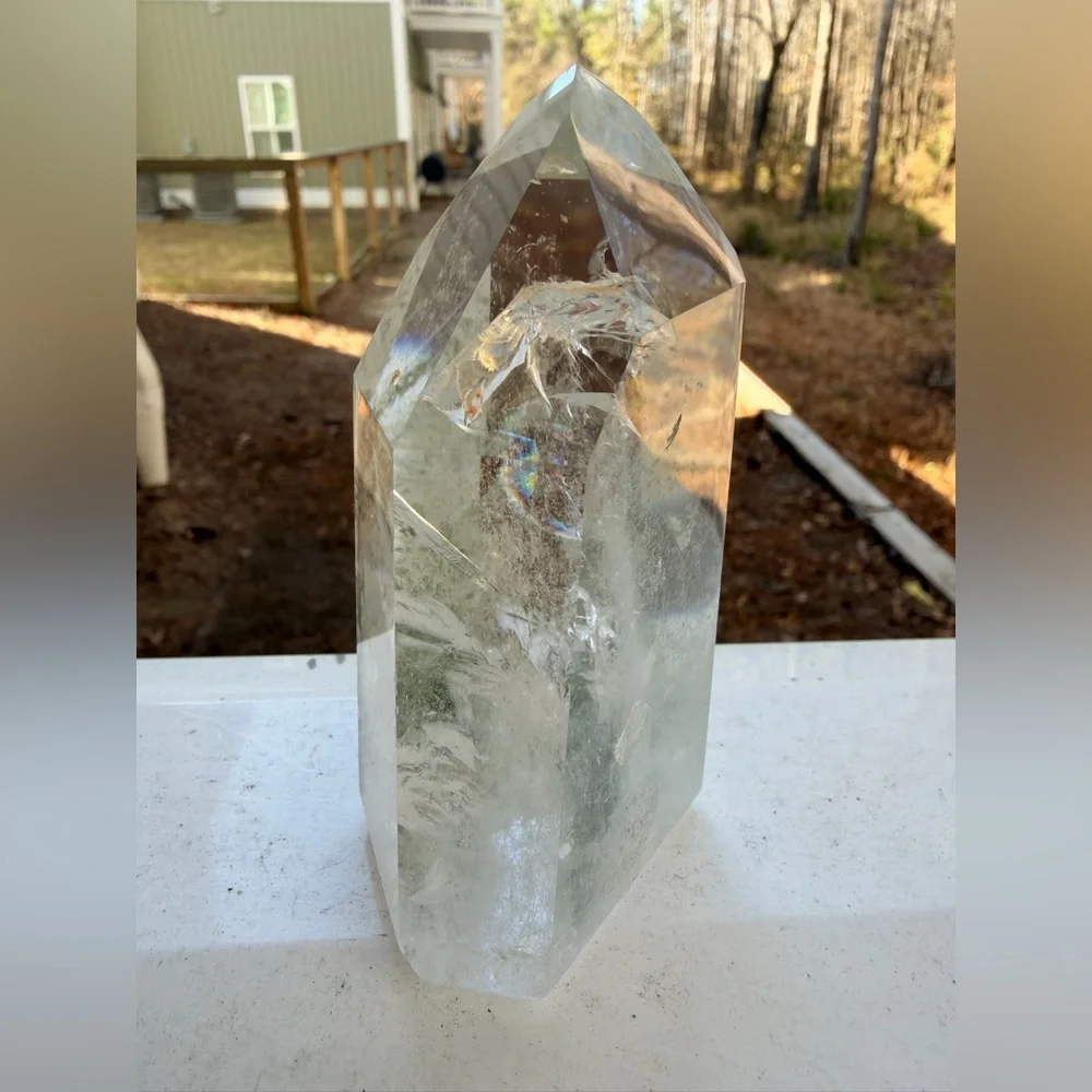 Garden Quartz Tower | Lodolite Inclusion Quartz | Natural Crystal Point Rainbow - Picture 10 of 10